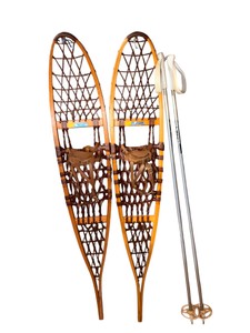 Vintage Snocraft Wood Snowshoes Made in Norway, Maine with 54 Aluminum Poles