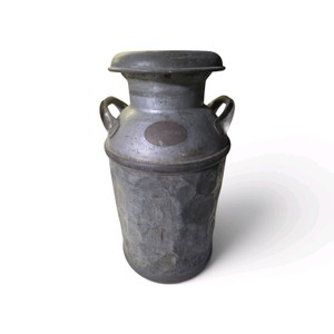 Antique galvanized steel dairy milkcream transport can, complete with its original fitted umbrella lid.