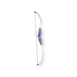 SAS Explorer Metal Riser Takedown Recurve Bow, featuring a distinctive blue grip on a green riser