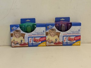 (2) THE FIRST YEARS TAKE & TOSS DOUBLE DUTY PLATES 4PK BLUEGREEN & REDPURPLE