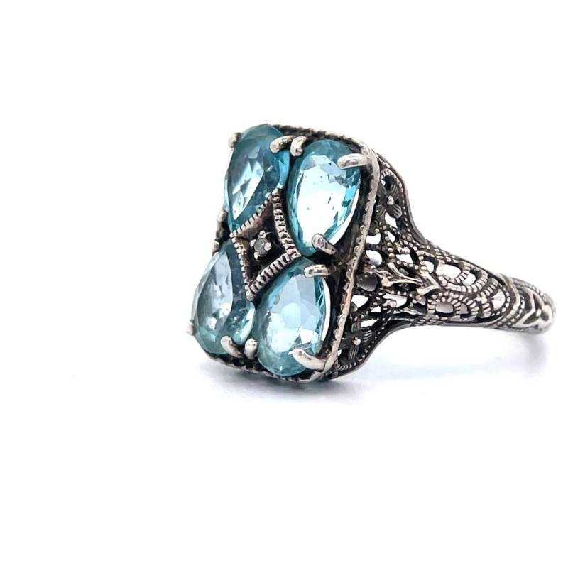 Four Stone Blue Topaz Ornate Filigree Ring *VIDEO* for Sale in
