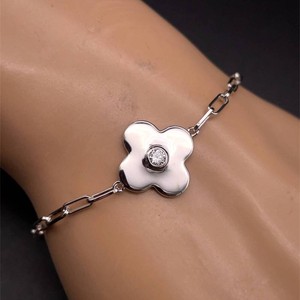 0.12 Carat Diamond Flower Charm Paperclip Link Bracelet VIDEO