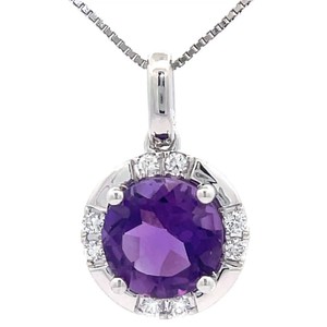 1.29 Carat Natural Amethyst & Diamond Round Halo Pendant in 14k White Gold VIDEO