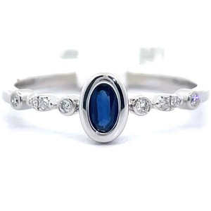 0.33 Carat Natural Sapphire & Diamond Bezel Leaf Stacking Ring in 14k White Gold VIDEO