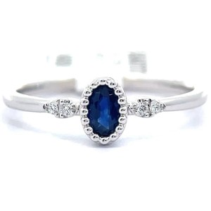 0.30 Carat Natural Blue Sapphire & Diamond Oval Bezel Ring in 14k White Gold VIDEO