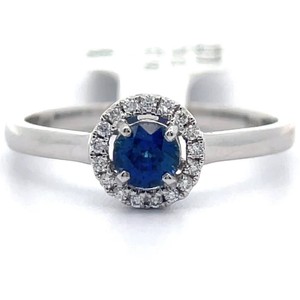 0.49 Carat Natural Blue Sapphire & Diamond Floating Halo Ring in 14k White Gold VIDEO