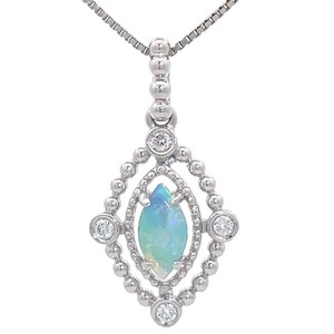 0.20 Carat Natural White Opal & Natural Diamond Vintage Filigree Pendant in 14k White Gold VIDEO