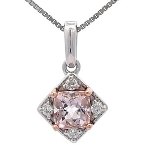 0.31 Carat Natural Morganite & Diamond Square Drop Pendant in 14k White Gold VIDEO