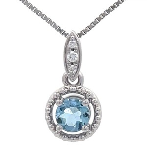 0.16 Carat Natural Aquamarine & Natural Diamond Halo Drop Pendant in 14k White Gold VIDEO