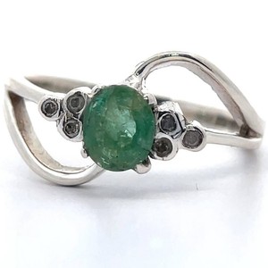 Natural Emerald & Natural Diamond Accent Curved Double Ring VIDEO