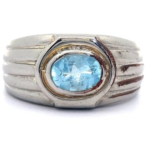 Blue Topaz East-West Bezel Two-Tone Scalloped Ring VIDEO