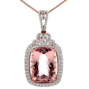 35.56 Carat Natural Morganite & Natural Diamond Pendant Necklace in 14K Two-Tone Gold w GIA Report $49,380 Appraisal Included VIDEO