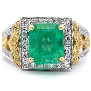 3.68 Carat Natural Emerald & Natural Diamond Ring in 18K White & Yellow Gold w GIA Report $32,614 Appraisal Included