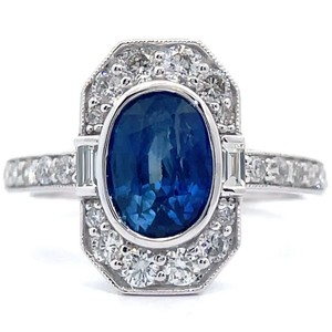 2.87 Carat Natural Sapphire & Natural Diamond Ring in Platinum w GIA Report $17,830 Appraisal Included