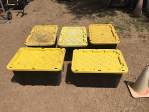 Variety (5) BlackYellow Plastic Totes - Appear Good