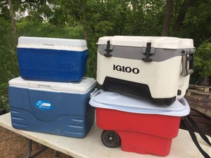 (4) Coolers - IGLOO - COLEMAN - RUBBERMAID - Good
