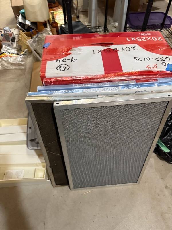 Lot of DuPont 20x25x1 Air Filters and Reusable Metal Filter Panels