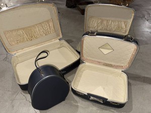 5 Vintage Blue Luggage Cases Suitcases Hat Box Vanity