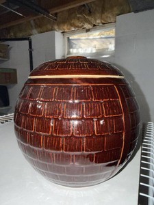 Vintage Brown Glazed Ceramic Cookie Jar Lidded Bark Pattern Canister