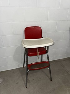 Vintage Red Metal High Chair With White Tray Mid Century Child Seat