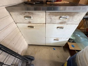 Vintage Metal Kitchen Cabinet Base White Enamel Chrome Pulls