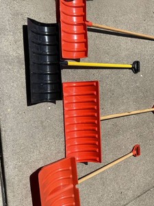 Lot Including 4 Plastic Snow Push Shovels Assorted Sizes Handles