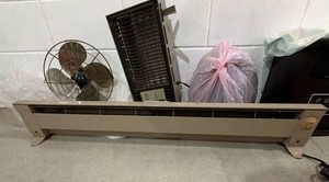 Lot Including 6 Vintage Heaters Fans Fireplace Heater Baseboard