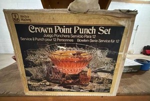 Anchor Hocking Crown Point Punch Set 15008 Service for 12 Boxed