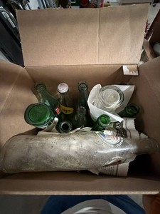 Large Box of Vintage Soda Bottles Coke 7Up Pepsi