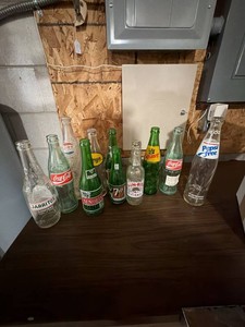 Large Box of Vintage Soda Bottles Coke 7Up Pepsi