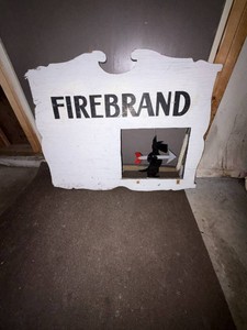 Firebrand Painted Wood Folk Art Sign Panel w Mirror Approx 30in Wide