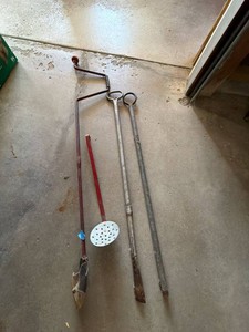 Vintage Ice Fishing Tools - Auger, Dipper, and Chipper