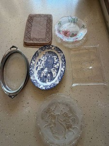 Lot Including Glass Trays Blue Transferware Platter Silverplate