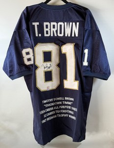 Tim Brown Autographed w COA Custom Notre Dame Stat Football Jersey