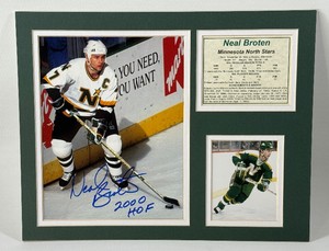 Neal Broten Autographed and Inscribed HOF Matted North Stars Hockey Photo Piece