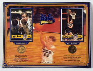 John Wooden and Bill Walton Autographed w COA Card and Medallion UCLA Bruins Basketball Piece