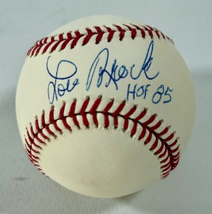 Lou Brock Autographed and Inscribed HOF 85 Rawlings OMLB Manfred Jr. Baseball w Case