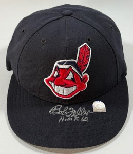 Bob Feller Autographed w MLB Authentication Cleveland Indians New Era MLB Authentic Baseball Hat Inscribed HOF 62 w Case