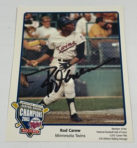 Rod Carew Autographed Minniesota Twins Team Issued Baseball Post Card