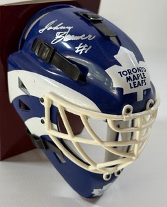 Johnny Bower Autogtaphed 2x Toronto Maple Leaves Mini Hockey Goalie Helmet - In Box