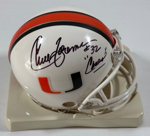 Chuck Foreman Autographed and Inscribed Canes University of Miami Mini Football Helmet