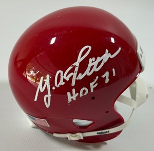 Y.A. Tittle Autographed and Inscribed HOF 71 Throwback Mini Football Helmet
