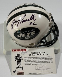 Joe Namath and Tim Tebow Autographed w COA New York Jets Mini Football Helmet