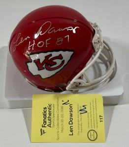 Len Dawson Autographed and Inscribed HOF 87 W Fanatics COA Kansas City Chiefs Mini Football Helmet