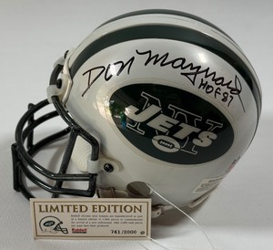 Don Maynard Autographed and Inscribed HOF 87 Limited Edition New York Jets Mini Football Helmet w Case