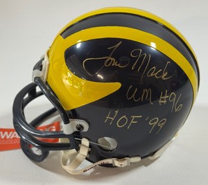 Tom Mack Autographed and Inscribed University of Michigan Mini Football Helmet w Case