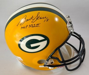 Bart Starr Autographed and Inscribed MVP SB I, II Full Sized Green Back Packers Football Helmet