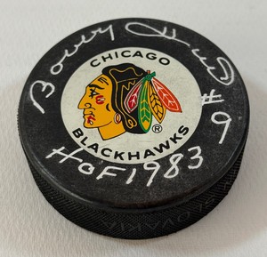 Bobby Hull Autographed and Inscribed Chicago Blackhawks NHL Hockey Puck