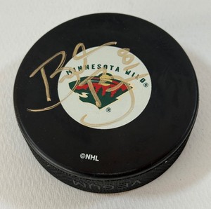 Brett Burns Autographed Minnesota Wild NHL Hockey Puck w Case