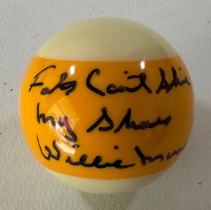 Willie Mosconi Autographed and Inscribed Fats Cant Shine My Shoes Billiards Ball w JSA COA